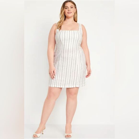 New With Tags Old Navy Size 4X Square-Neck Linen-Blend Mini Dress - Picture 1 of 7